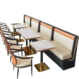 Cafe Bar Coffee Table Chair Sets Stainless Steel Dining Furniture for Restaurant Booth Seat for Shop Use