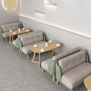 Cafe Booth Sofa Wood Coffee Table PU Linen Seating Modern Dining Restaurant Dessert Shop Bistro Furniture Set