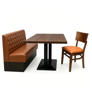 Cafe Restaurant Booth Table Chair Set Vintage PU Upholstered Booth Bench Wooden Dining Table And Chair For Commercial Eatery Use