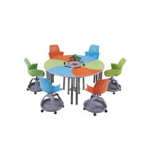 Cambered Modern Design Student Desk with Wood and Metal Chair Meeting Tables and Chairs Set for 6 People School Furniture