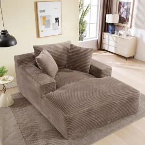 Camel Oversized Boneless Modern Sponge Reading Chair Plush Corduroy Deep Seat Recliner Sleeper Sofa Bed 3 Pillows Apartment