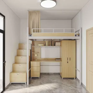 Campus Furniture Wall Bunk Bed with Wardrobe Adult Metal Bunk Beds with Desk Bunk Beds Set