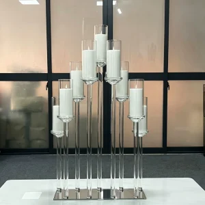 Candelabra Holder Table Centerpieces Crystal Taper Candlestick with Crystal Beaded Chandelier Stand for Wedding Party Fireplace