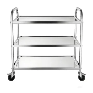 Canteen Commercial Stainless Steel Kitchen Trolley 3 Tier Heavy Duty Food Service Cart with Wheels for Restaurant Hotel