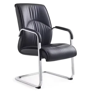 Cantilever PU Leather Visitor Chair Chrome Sled Base Fixed PU Armrest No Wheel Reception Waiting Office Bulk Seating