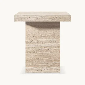 Cantilevered Slab Stone Side Table Oversized Square Top Solid Single Pillar Support Luxury Villa Corner Decor Table