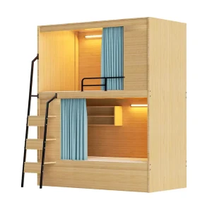 Capsule style Modern Minimalist Solid wood Fully Upholstered Double decker Bunk Beds for Hostel Youth E sports Hotel Bedrooms