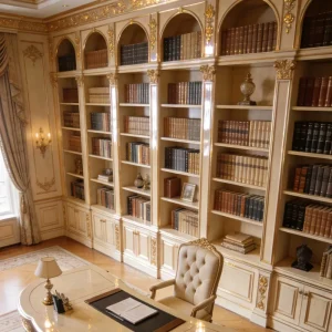 Carved Office Background Cabinet in French Cream Style Multi functional Extra Large Wooden Library Bookcase Custom made