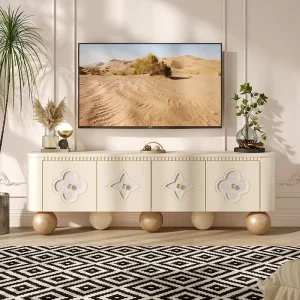 Carved TV Cabinet French Style Modern Minimalist Coffee Table Combination Light Luxury Style Solid Wood TV Stand