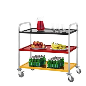 Catering Commercial Buffet Trolley Stainless Steel 3 Tier 4 Wheel Utility Cart with 30 50kg Load Capacity
