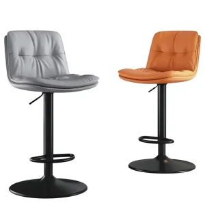 Center Tufted Bar Stool Contoured Seat Matte Black Pedestal Oval Footrest Rotating Height Adjustable for Kitchen Counter Pub