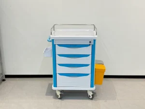 Central Lock Medical Cart 4 Storage Drawers with Divider Removable Waste Bins Silent Anti Tangle Casters Ward Medication Trolley
