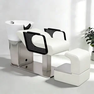 Ceramic Basin Shampoo Bed Stainless Steel Flushing Bed Semi-reclining Shampoo Chair