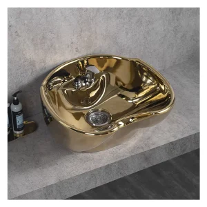 Ceramic Gold plated Salon Shampoo Basin Contemporary Design for Commercial Furniture Use Bathroom Hotel