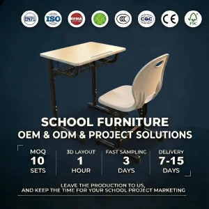 Certified Factory Source Modern Study Table Adjustable Wood Grain Wire Basket School Chairs and Tables Set Project Solutions