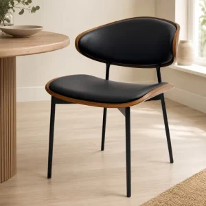 Chair for Dining Table Black White PU Leather Faux Wood Back Modern Restaurant Cafe Chair Supplier OEM ODM Bulk