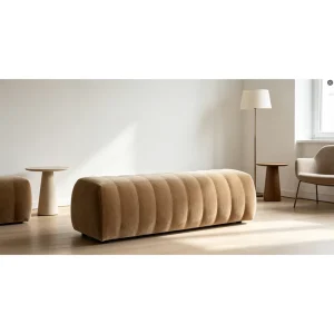 Channel Stitched Velvet Bench Plant Based Foam Hardwood Frame Living Room Ottoman