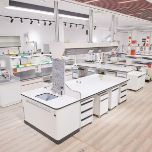 Chemical Island Work Bench Chemistry Biology Central Laboratory Steel Frame Phenolic Resin Lab Table for Hospital School
