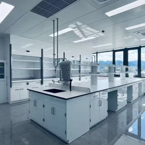 Chemical Laboratory Experiment Table Full Steel Island Bench Workstation Laboratory Testing Table with Sink Reagent Rack