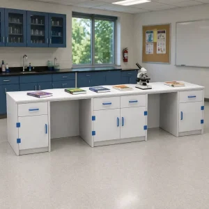 Chemical Resistant PP Laboratory Workbench Large Multi Storage Lab Desk with Drawer and Cabinet for School Hospital Lab
