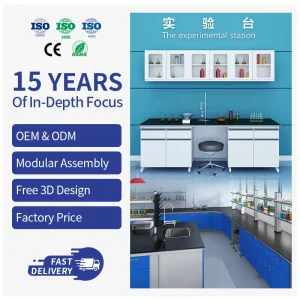 Chemistry Laboratory All Steel Work Table With Glass Door Wall Cabinet Lab Work Bench for School Hospital Research Institute