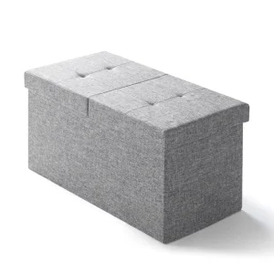 Chengjun 76*38*38cm Modern Linen Fabric Flipping Lid Environmental Friendly Bedroom Home Use Foldable Storage Bench Stool