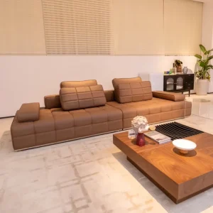 Chesterfield Reclining Sofa Full Thick Genuine Light Brown Leather Modern Living Room