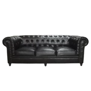 Chesterfield Three Seater Leather Sofa Set Tufted Feature Wood Legs PU Leather for Living Room