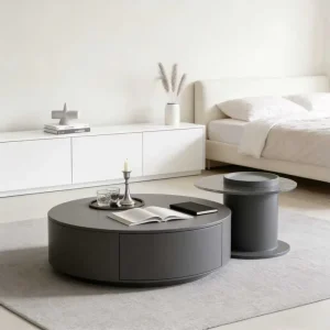 Chic Luxury Coffee Table Set Cream Style Black White Round Mushroom Small Space Minimalist Modern Sleek Living Room Home Use