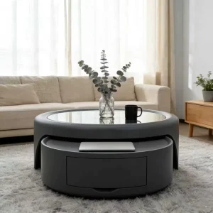 Chic Luxury Coffee Table Set Cream Style Black White Round Mushroom Small Space Minimalist Modern Sleek Living Room Home Use