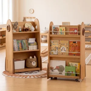 Child Friendly Montessori Wooden Kids Bookcase Display Shelf Preschool Daycare Kindergarten Nursery Classroom Reading Furniture