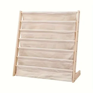 Children Fabric Bookshelf Wooden Magazine Rack Floor Standing 6 Levels