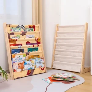 Children’s Creative Unpainted Solid Wood Bookshelf Baby Picture Book Rack Storage Rack Home Textbook Storage Rack 3D Style