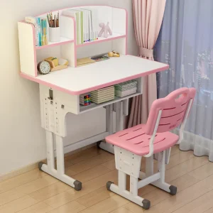 Children’s Learning Desk With Bookshelf Home Furniture Height Adjustable Kids Study Table and Chair Set for Child