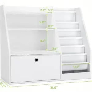 Children’s Wooden Eco-Friendly Modern Bookshelf with 3 Shelves for Bedroom and Living Room