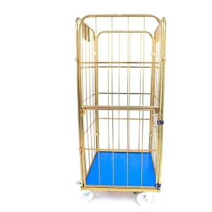 China Design Golden Steel Q235 Nestable 500kg Capacity Laundry Hotel Transport Trolley with Four Wheels