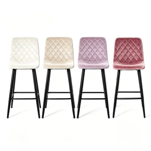 China Diamond Tufted Velvet Bar Chair with Black Metal Leg for Home Apartment Hotel Cafe