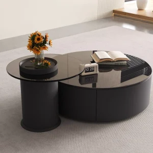 China Factory Black Modern Round Coffee Table Glass Coffee Table