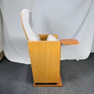 China Factory Custom White Fabric Auditorium Chair Solid Wood Frame Foldable Writing Pad Lecture Hall Theater Seats
