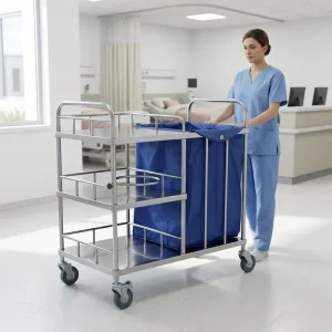 China Factory Direct Supply Stainless Steel Hospital Trolley Nursing Cart with Dirt Bag