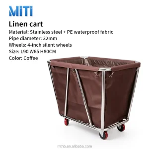 China Factory Hotel Metal Heavy Duty Big Laundry MITI Commercial Dirty Stainless Steel Linen Cart Trolley with Wheels