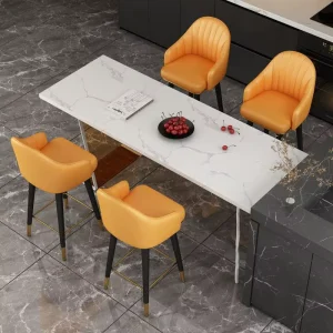 China Factory Luxury European Modern Black Leather Eco-Friendly Bar Stools with Metal Frame Backrest for Home Dining