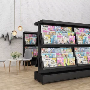 China Factory Price Modern Metal Library Furniture Black Bookshelf for School and Hotel Use Large Display Shelving