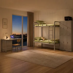 China Modern Metal Adjustable Double Decker Bunk Bed Eco Friendly & Stable for Dorm Commercial Apartment School Bedroom