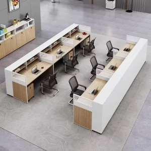 China Office Desk and Chair Set Wood and White Combined Cubicle Booth Style Staff Workstation with Partition for 2 4 6 8 People