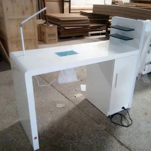 China Salon Equipment Double Seats Solid Aurface Nail Manicure Table