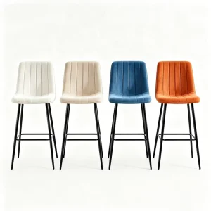 China Velvet Bar Stool Padded High Chair with Black Metal Leg for Home Cafe Hotel Bar