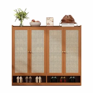 Chinese Antique Shoe Storage Cabinet Wooden Modern Ratan Design Shoe Cabinet
