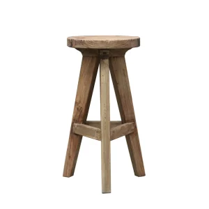 Chinese Custom Simple Round High Wooden Bar Club Foot Stools Chairs