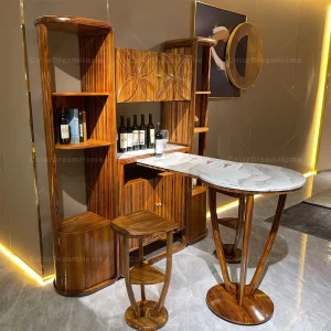 Chinese Style Ebony Furniture Modern Bar Counter Design Marble Top Mini Bar Home Bar Cabinet Set